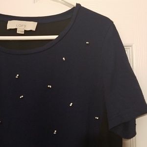 🍎3/$10 LOFT mixed media dark blue beaded top